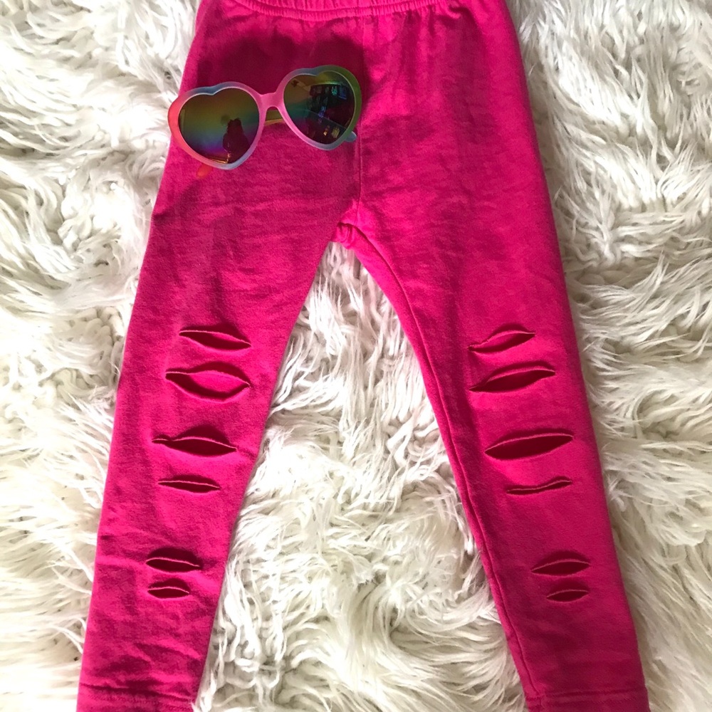 Hot Pink Distressed Ripped Leggings
